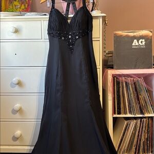 Vintage Y2K Black Tie Beaded Evening Dress Maxi Gown Formal Party Large Fairy 12